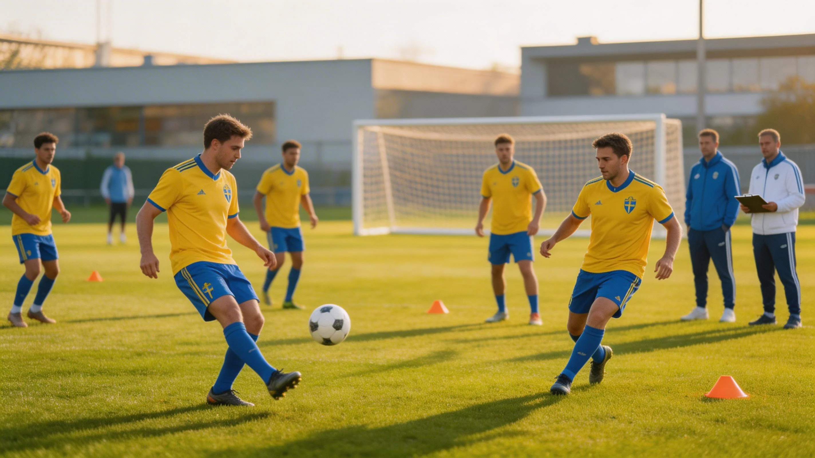 Svenska landslagsspelare på träning inför VM 2026