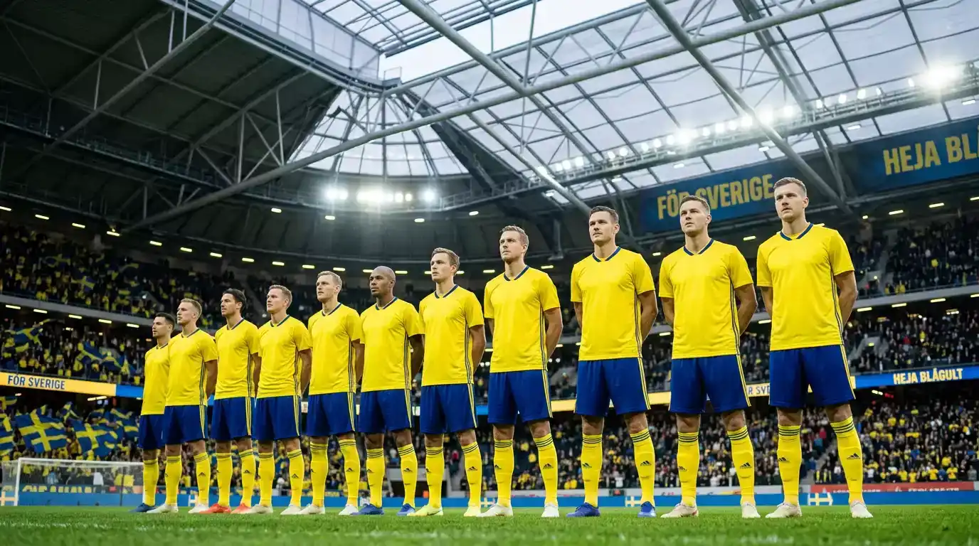 Sveriges landslag samlat inför den avgörande gruppspelsmatchen mot Japan i VM 2026