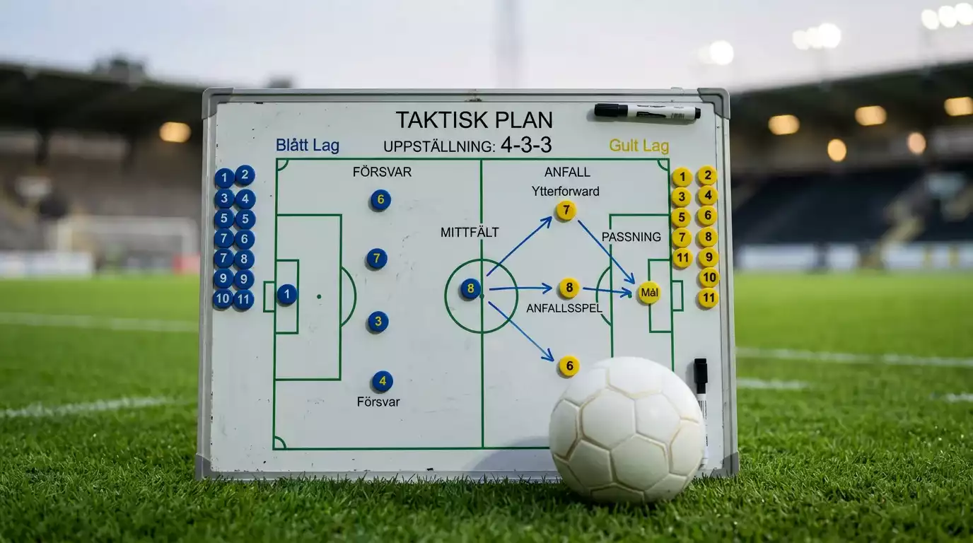 Taktiktavla och VM-boll som illustrerar Sveriges avgörande scenarier i grupp F